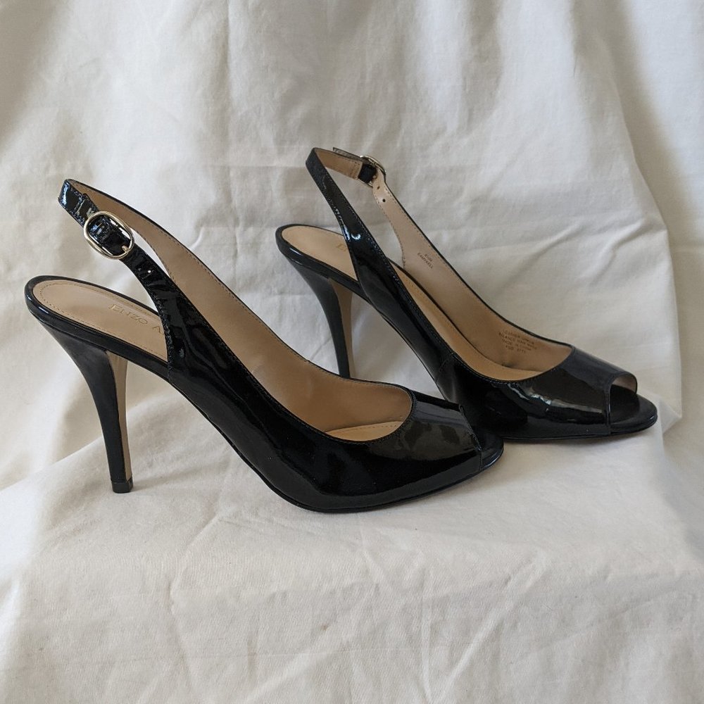 Enzo Angiolini Black Patent Peep Toe Pumps 8.5